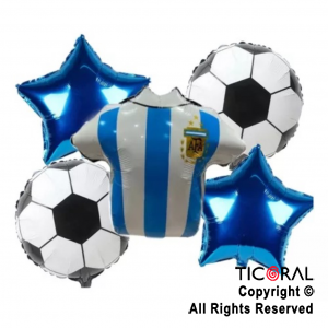 SET DE GLOBOS METALIZADO FUTBOL AFA ARGENTINA 5 UNIDADES X 1